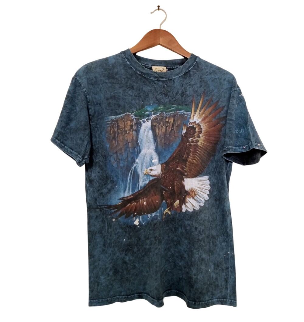Vintage 90's Habitat Bald Eagle Waterfall Ocean City MD Acid Wash Tee Shirt SZ M